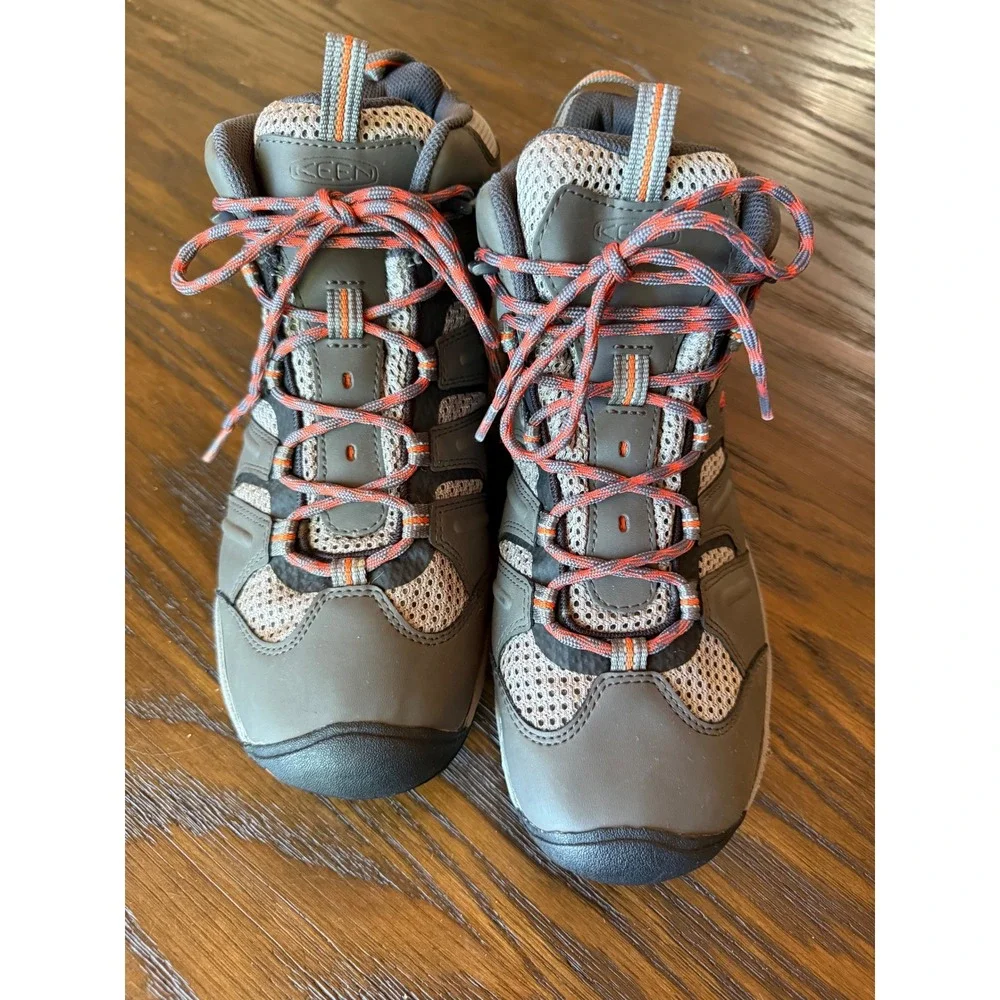 KEEN Steens Mid Waterproof Hiking Boots Mens 10 Grey Orange Excellent Trail Shoe
